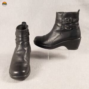 Dansko Bibi Moto Boots Black Leather Block Heel Side Zip Bikercore Women's Sz 36